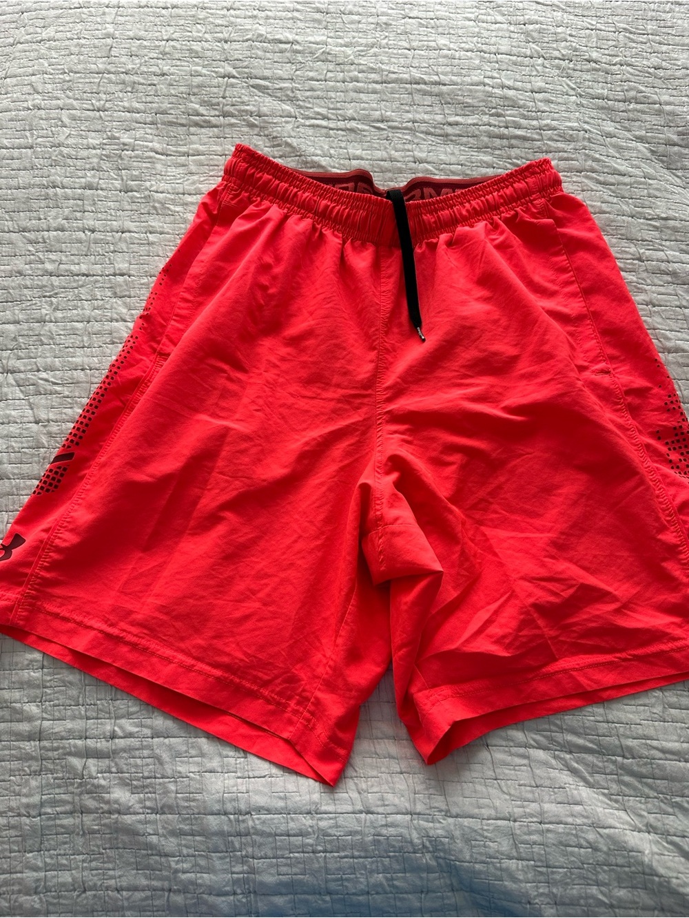 Under Armour Men's Bright Red Athletic Shorts with Black Drawcord